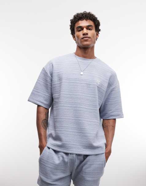 ASOS DESIGN heavyweight boxy oversized t-shirt co-ord with chest graphic in blue textured fabric - view 1