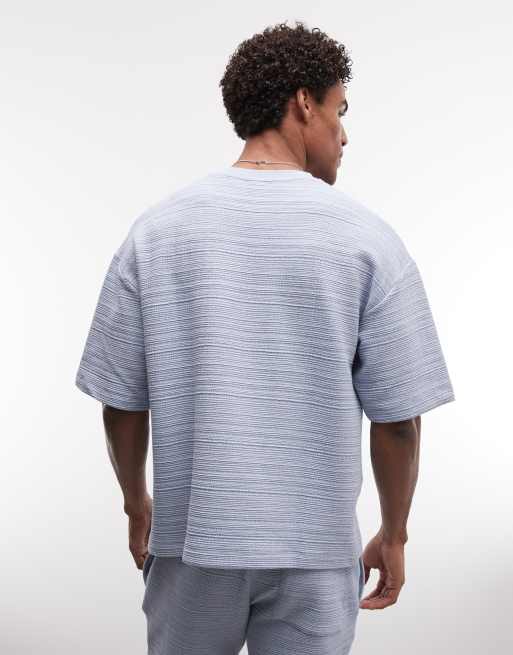 ASOS DESIGN heavyweight boxy oversized t-shirt co-ord with chest graphic in blue textured fabric, 4 of 5