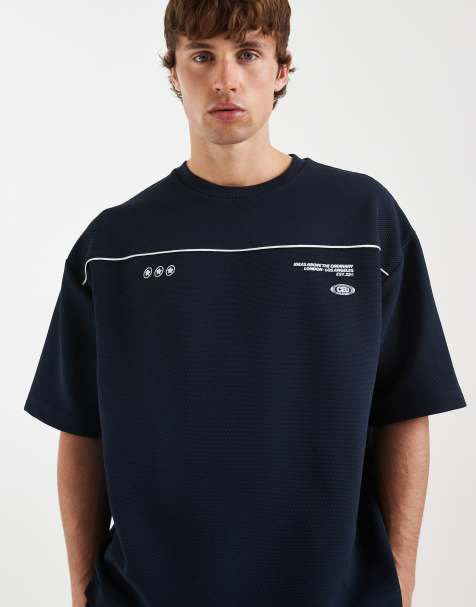 ASOS DESIGN heavyweight boxy oversized t-shirt co-ord with high build text graphic in navy