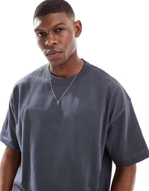 ASOS DESIGN heavyweight boxy oversized t-shirt in charcoal 