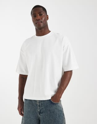 Asos Design Heavyweight Boxy Oversized T-shirt With Contrast Stitching In White