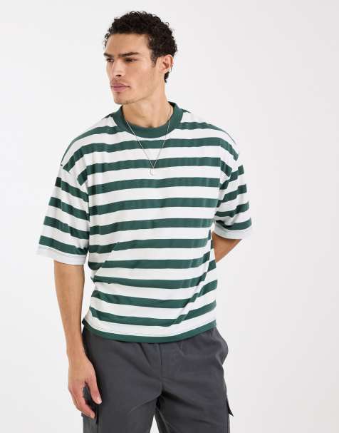 ASOS DESIGN heavyweight boxy oversized T-shirt in green stripe - view 1