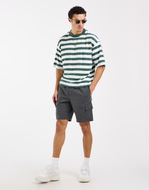 ASOS DESIGN heavyweight boxy oversized T-shirt in green stripe, 2 of 5