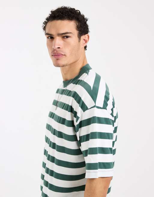 ASOS DESIGN heavyweight boxy oversized T-shirt in green stripe, 4 of 5