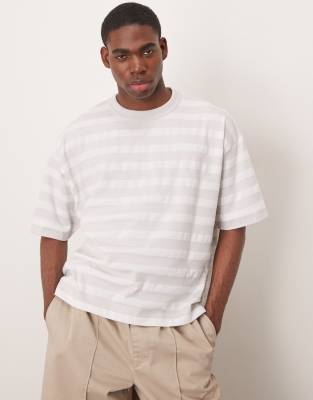 ASOS DESIGN heavyweight boxy oversized t-shirt in grey and white stripe - view 1