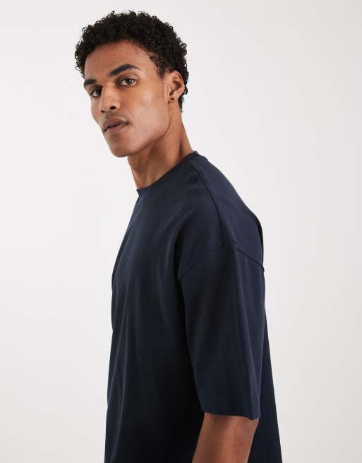 ASOS DESIGN heavyweight boxy oversized t-shirt in navy, 4 of 5