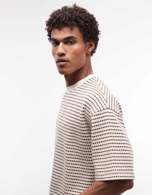 ASOS DESIGN heavyweight boxy oversized t-shirt in striped brown textured fabric, 2 of 5