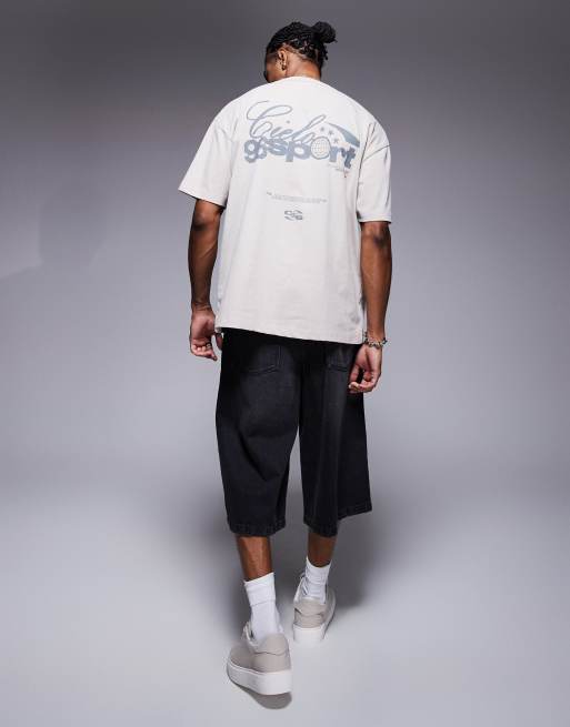 ASOS DESIGN heavyweight boxy oversized t-shirt in washed beige with sports text graphic , 4 of 4