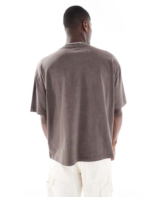 ASOS DESIGN heavyweight boxy oversized T-shirt in washed brown with street graphic , 4 of 4