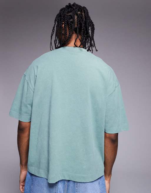 ASOS DESIGN heavyweight boxy oversized T-shirt in washed green  , 2 of 4