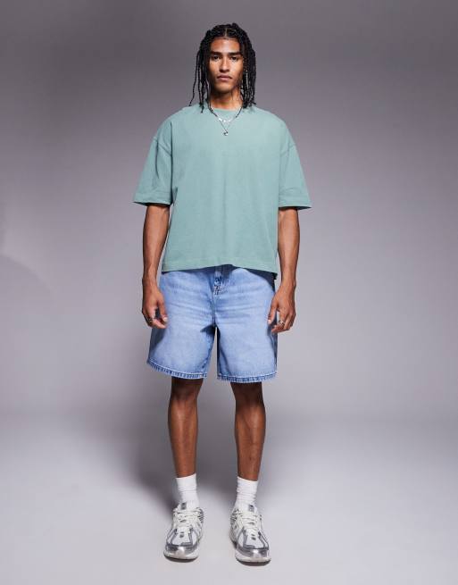 ASOS DESIGN heavyweight boxy oversized T-shirt in washed green  , 3 of 4