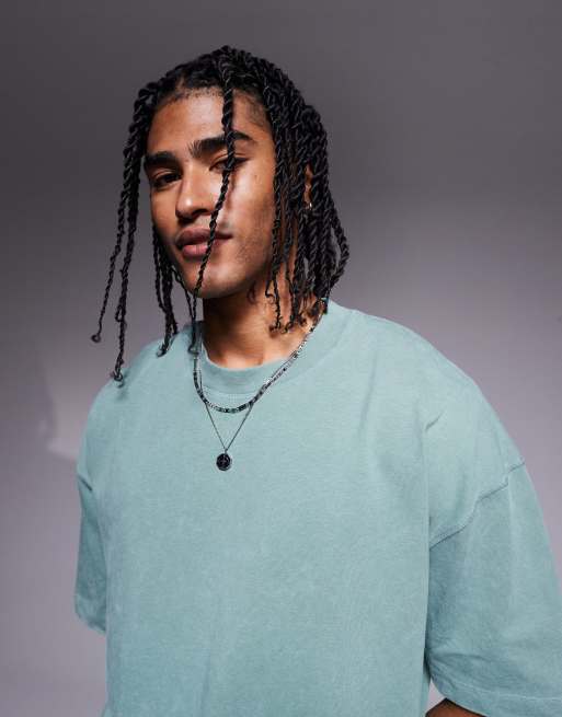 ASOS DESIGN heavyweight boxy oversized T-shirt in washed green  , 4 of 4