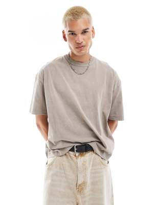 Asos Design Heavyweight Boxy Oversized T-shirt In Neutral