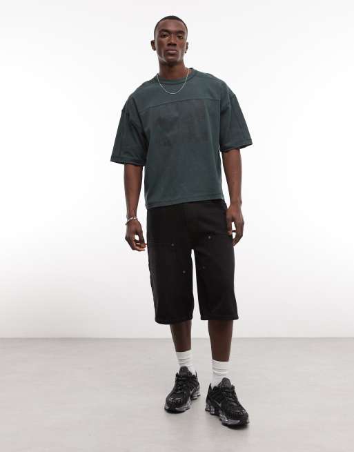 ASOS DESIGN heavyweight boxy oversized T-shirt with 92 graphic in dark green wash, 2 of 5