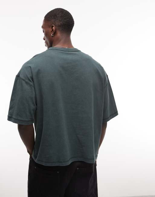 ASOS DESIGN heavyweight boxy oversized T-shirt with 92 graphic in dark green wash, 5 of 5