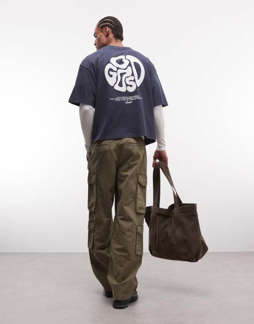 ASOS DESIGN heavyweight boxy oversized t-shirt with back graphic in navy wash, 2 of 5
