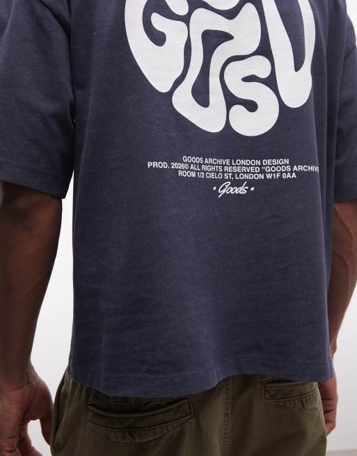 ASOS DESIGN heavyweight boxy oversized t-shirt with back graphic in navy wash, 4 of 5