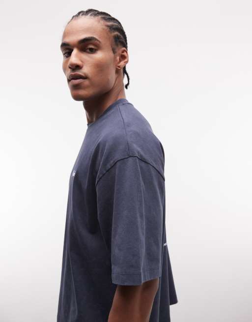 ASOS DESIGN heavyweight boxy oversized t-shirt with back graphic in navy wash, 5 of 5