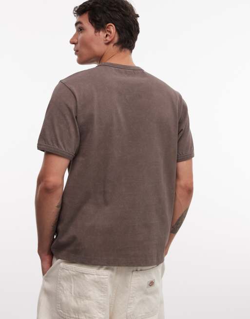 ASOS DESIGN heavyweight boxy oversized T-shirt with beach front graphic in brown wash, 5 of 5