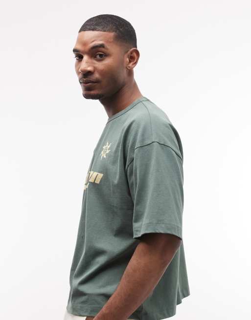 ASOS DESIGN heavyweight boxy oversized t-shirt with Berlin graphic in green wash, 4 of 5