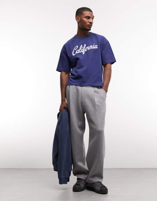 ASOS DESIGN heavyweight boxy oversized t-shirt with California embroidery in navy wash, 2 of 5
