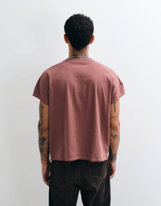 ASOS DESIGN heavyweight boxy oversized t-shirt with cap sleeve and raw hem n brown, 5 of 5