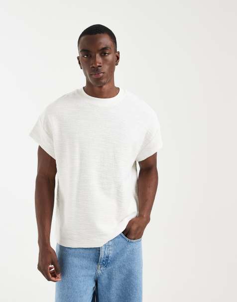 ASOS DESIGN heavyweight boxy oversized t-shirt with cap sleeve in beige texture - view 1