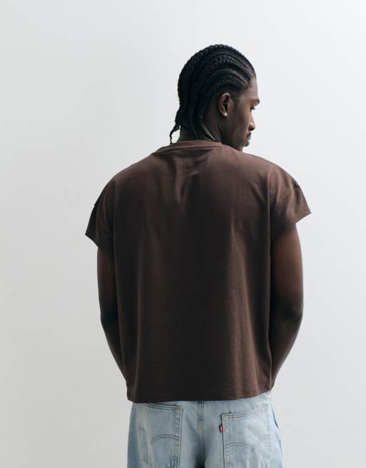 ASOS DESIGN heavyweight boxy oversized T-shirt with cap sleeve in brown, 2 of 5
