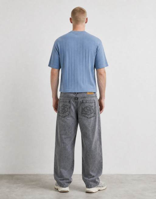 ASOS DESIGN heavyweight boxy oversized t-shirt with chest embroidery in blue, 10 of 10