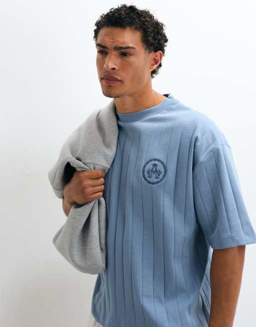 ASOS DESIGN heavyweight boxy oversized t-shirt with chest embroidery in blue, 4 of 10
