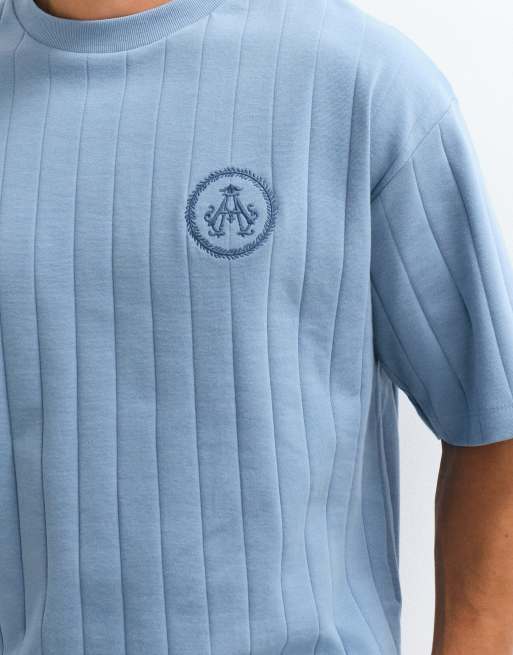 ASOS DESIGN heavyweight boxy oversized t-shirt with chest embroidery in blue, 5 of 10