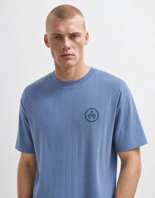 ASOS DESIGN heavyweight boxy oversized t-shirt with chest embroidery in blue, 6 of 10