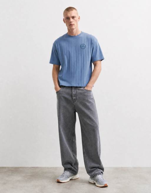 ASOS DESIGN heavyweight boxy oversized t-shirt with chest embroidery in blue, 7 of 10