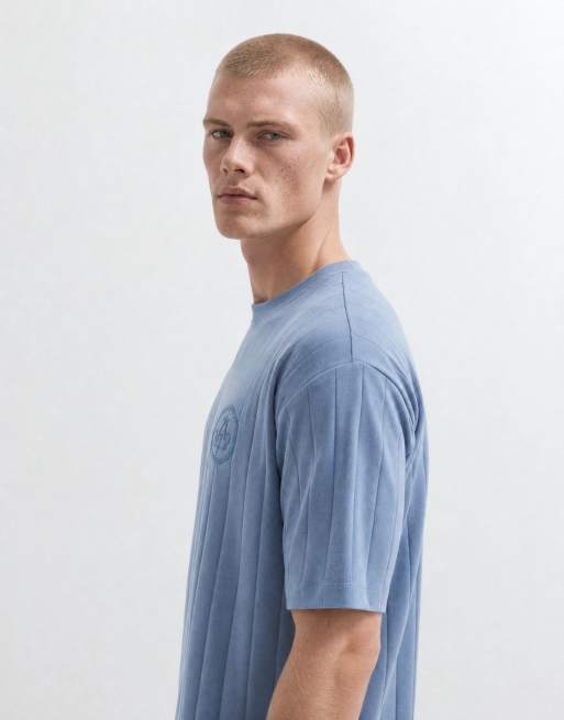 ASOS DESIGN heavyweight boxy oversized t-shirt with chest embroidery in blue, 8 of 10