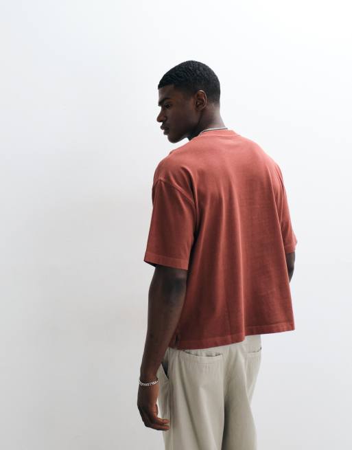 ASOS DESIGN heavyweight boxy oversized t-shirt with chest embroidery in red wash, 5 of 5