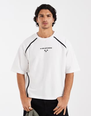 Asos Design Heavyweight Boxy Oversized T-shirt With Chest Graphic In White