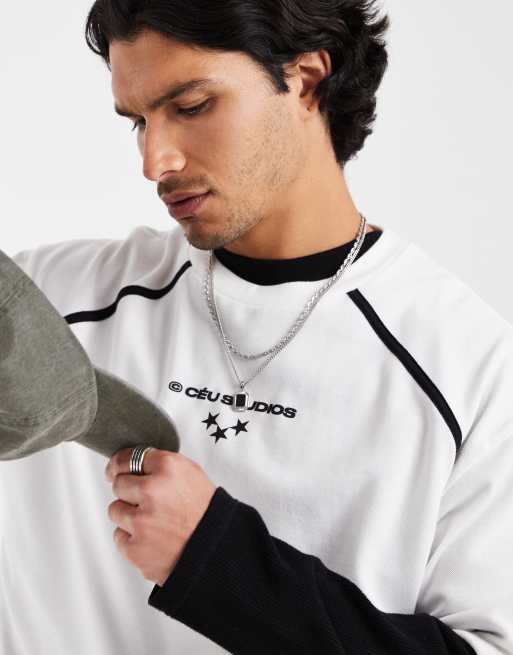 ASOS DESIGN heavyweight boxy oversized t-shirt with chest graphic in white pique fabric, 2 of 5