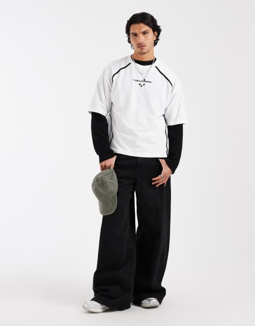 ASOS DESIGN heavyweight boxy oversized t-shirt with chest graphic in white pique fabric, 3 of 5