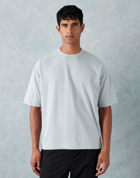 ASOS DESIGN heavyweight boxy oversized t-shirt with chest logo embroidery in gray texture - view 1