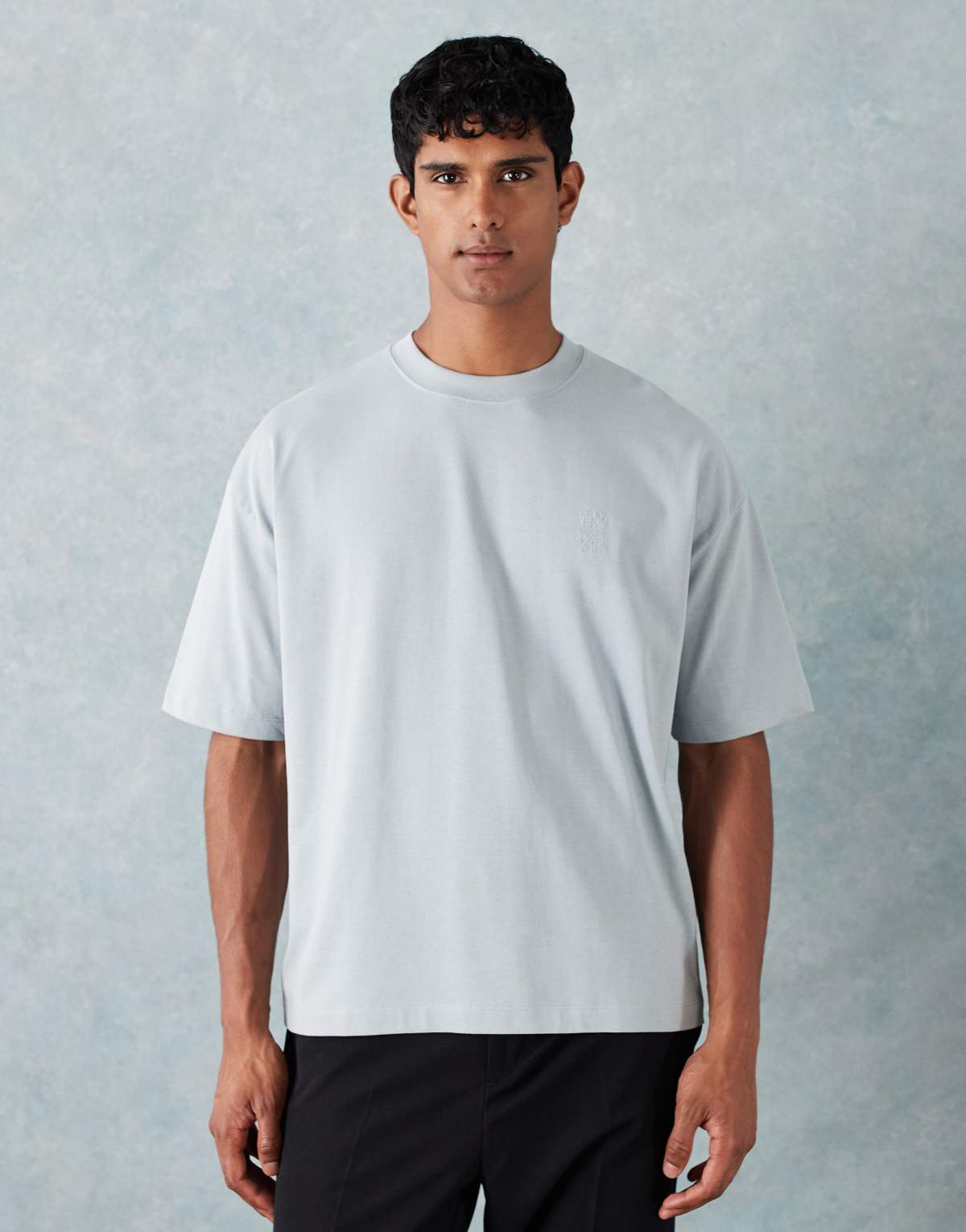 ASOS DESIGN heavyweight  boxy oversized t-shirt with chest logo embroidery in grey texture