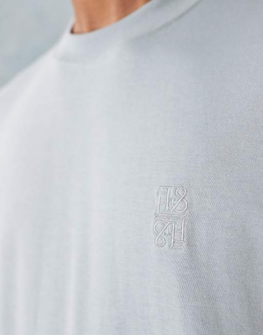  ASOS DESIGN heavyweight boxy oversized t-shirt with chest logo embroidery in grey texture, 4 of 5