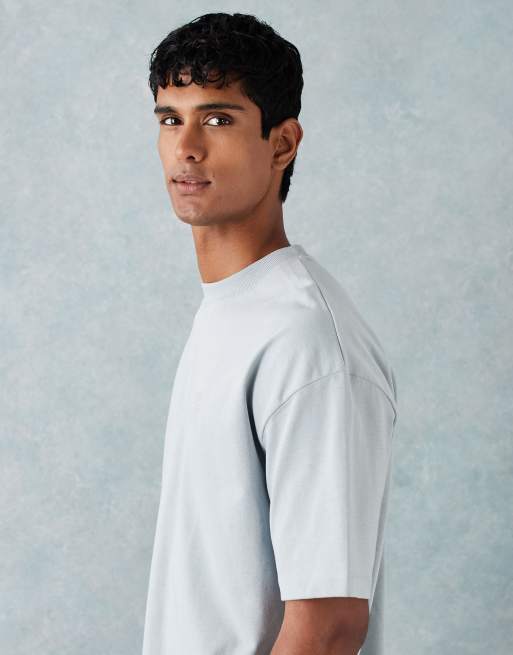  ASOS DESIGN heavyweight boxy oversized t-shirt with chest logo embroidery in grey texture, 5 of 5