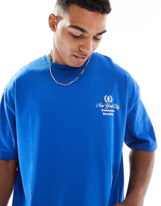 ASOS DESIGN heavyweight boxy oversized T-shirt with city graphic in blue