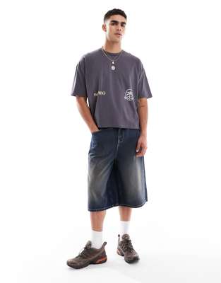 Asos Design Heavyweight Boxy Oversized T-shirt With City Print In Blue