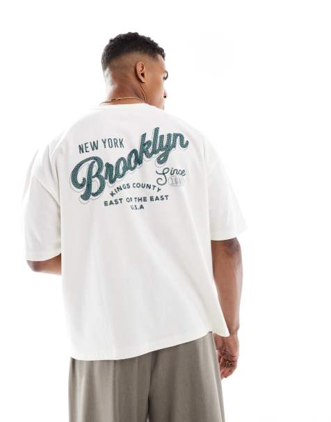 ASOS DESIGN heavyweight boxy oversized T-shirt with city print in off white - view 1