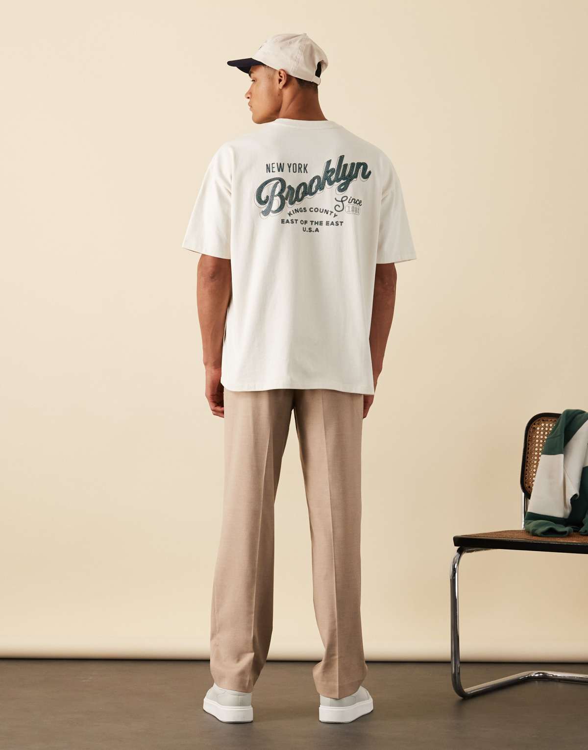 ASOS DESIGN heavyweight boxy oversized t-shirt with city print in off white