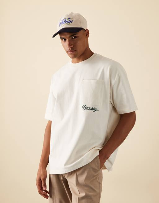 ASOS DESIGN heavyweight boxy oversized T-shirt with city print in off white