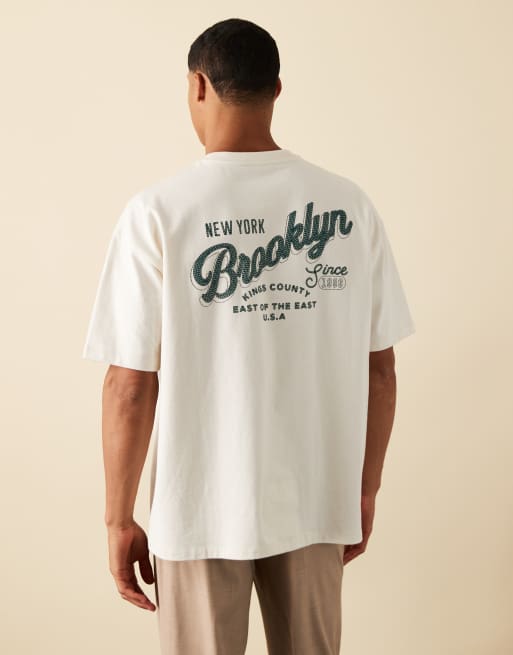ASOS DESIGN heavyweight boxy oversized T-shirt with city print in off white