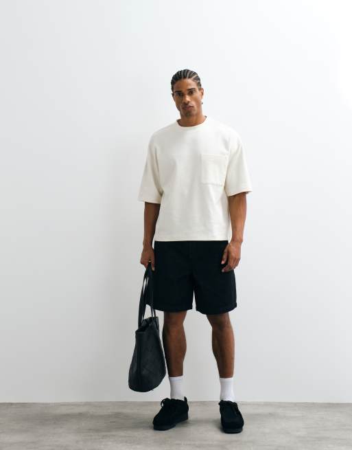 ASOS DESIGN heavyweight boxy oversized t-shirt with contrast stich in cream texture, 4 of 5