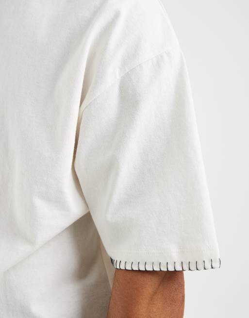 ASOS DESIGN heavyweight boxy oversized t-shirt with contrast stitch in cream, 4 of 5
